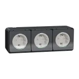 MUR36038 SE MUREVA S, БЛОК из ТРЕХ РОЗЕТОК открытой устан, винтов. клеммы, АНТРАЦИТ, IP55